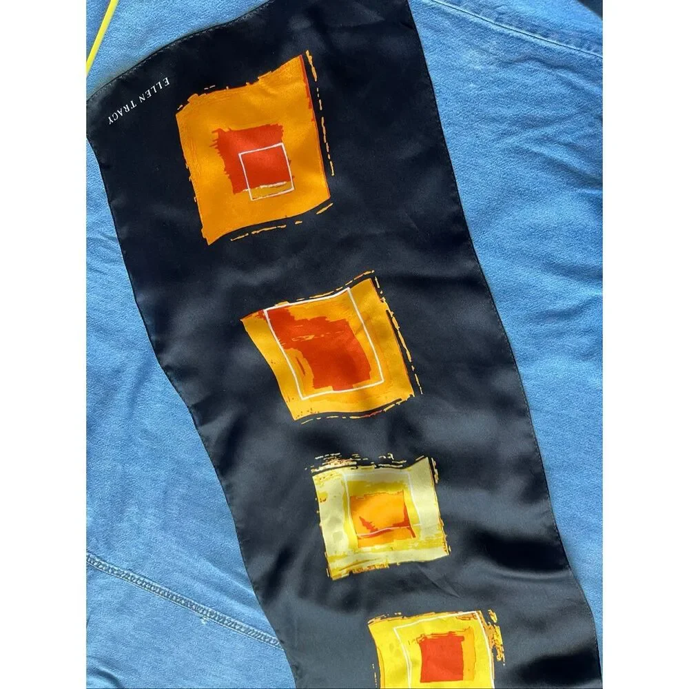 Ellen Tracy Silk Scarf Gallery Art Print Abstract Colorblock Modernist 52x11